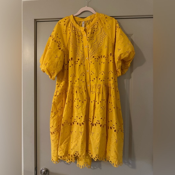 Anthropologie Tallulah Yellow Eyelet Mini Dress - Size L - Picture 2 of 6